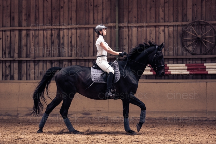 Frau Galoppiert mit Pferd in Halle 20150913-0574