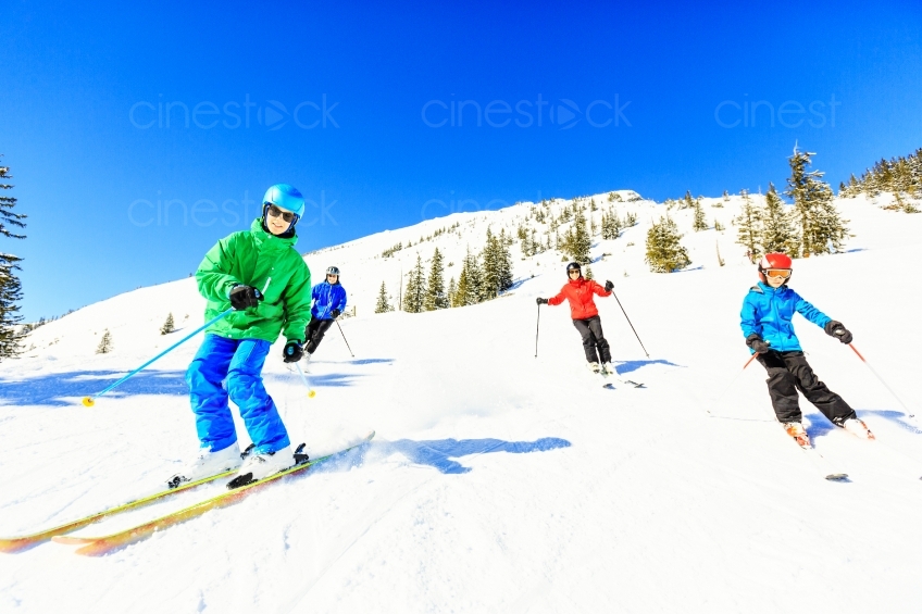 Gruppe von Skifahrern auf der Piste 20130316